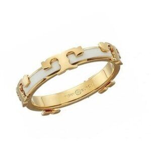 Tory Burch White and Gold Serif Stackable Ring = size 7